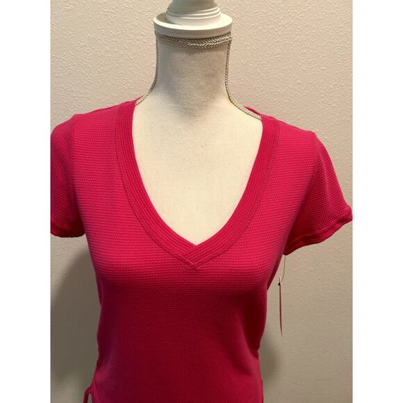 Calvin Klein Womens Drawstring-Ruched Text Electric Pink Top Shirt Size XS New - Picture 2 of 6